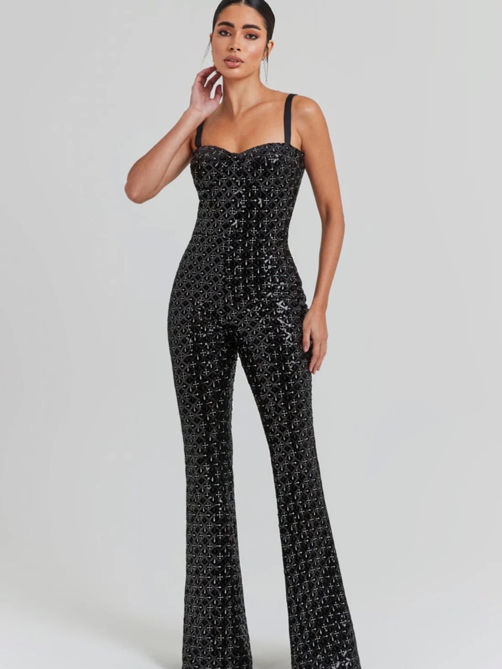 Nadine Merabi Black Hailey Embellished Bustier Jumpsuit